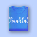 Gradient Blue Graphic T-Shirt with “Thankful” Print