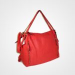 Stylish Red Leather Shoulder Bag with Zipper Pockets