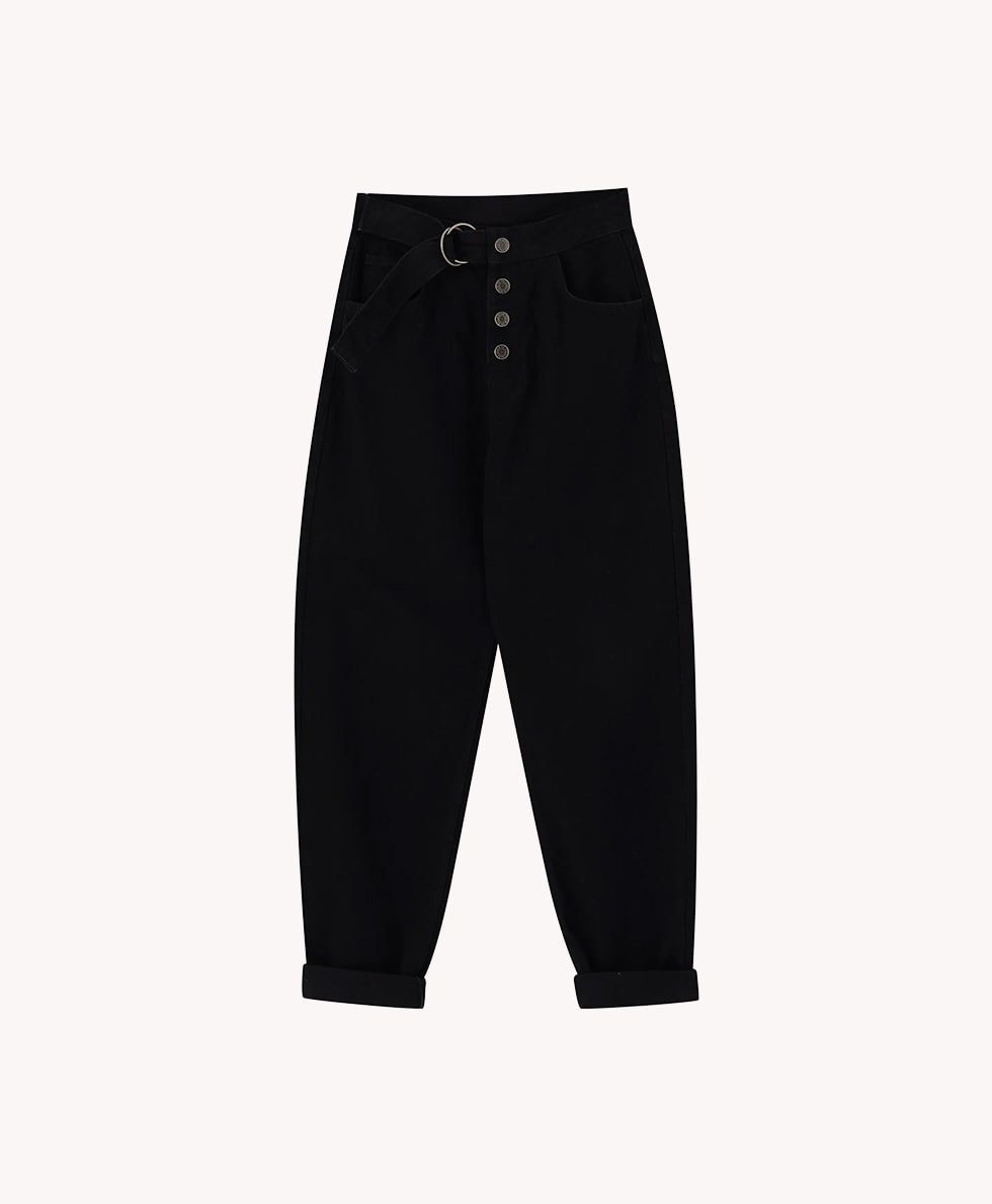 Trendy Black High-Waist Pants with Belt Detail